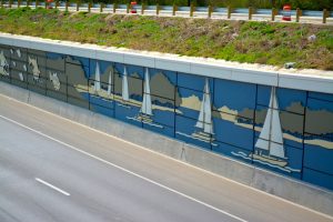 Sailboats and Fish Highway Mural using Concrete Formliners